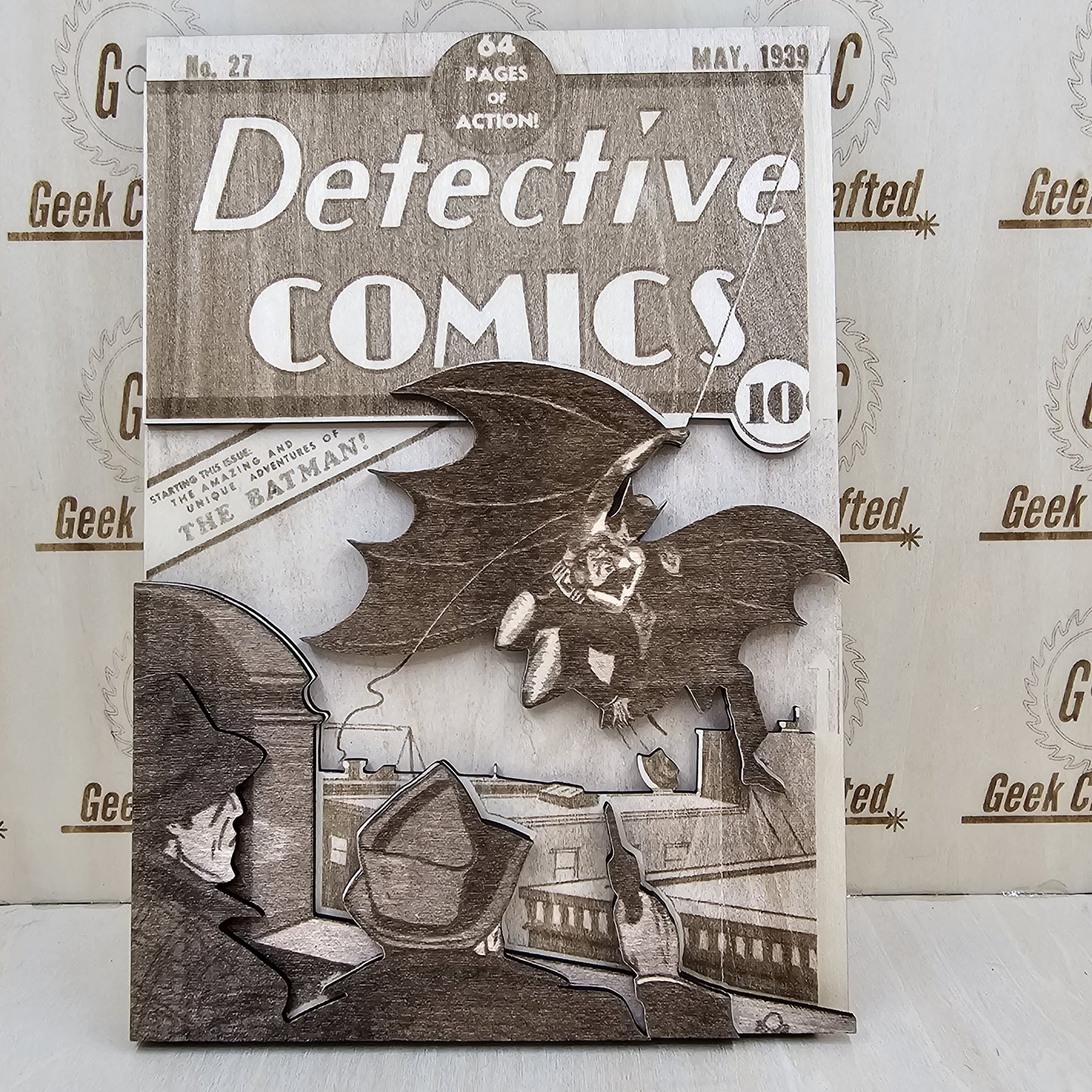 Wooden Layered Batman Comic Cover