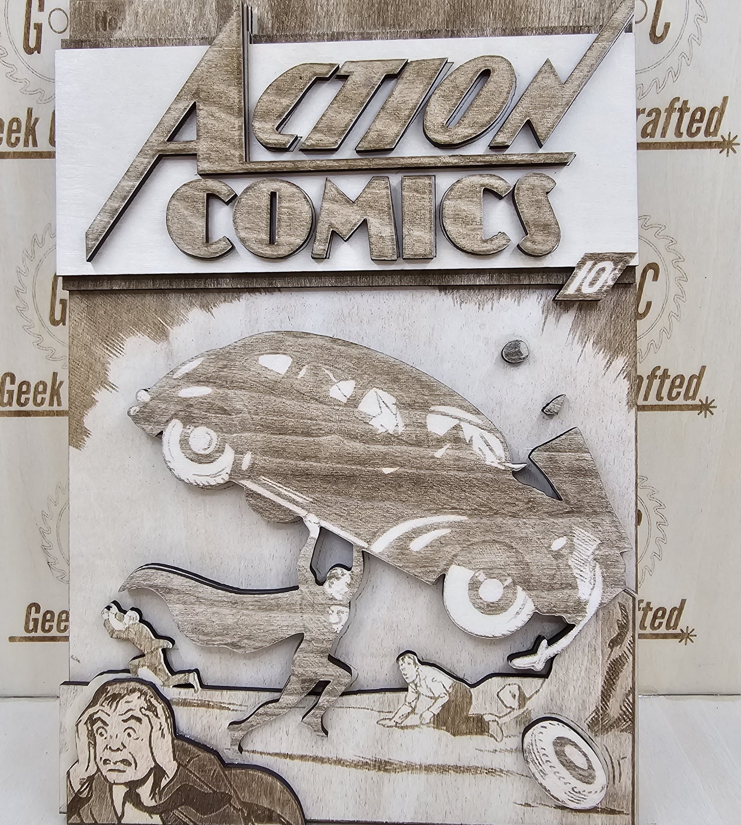 Wooden Layered Superman Comic Cover