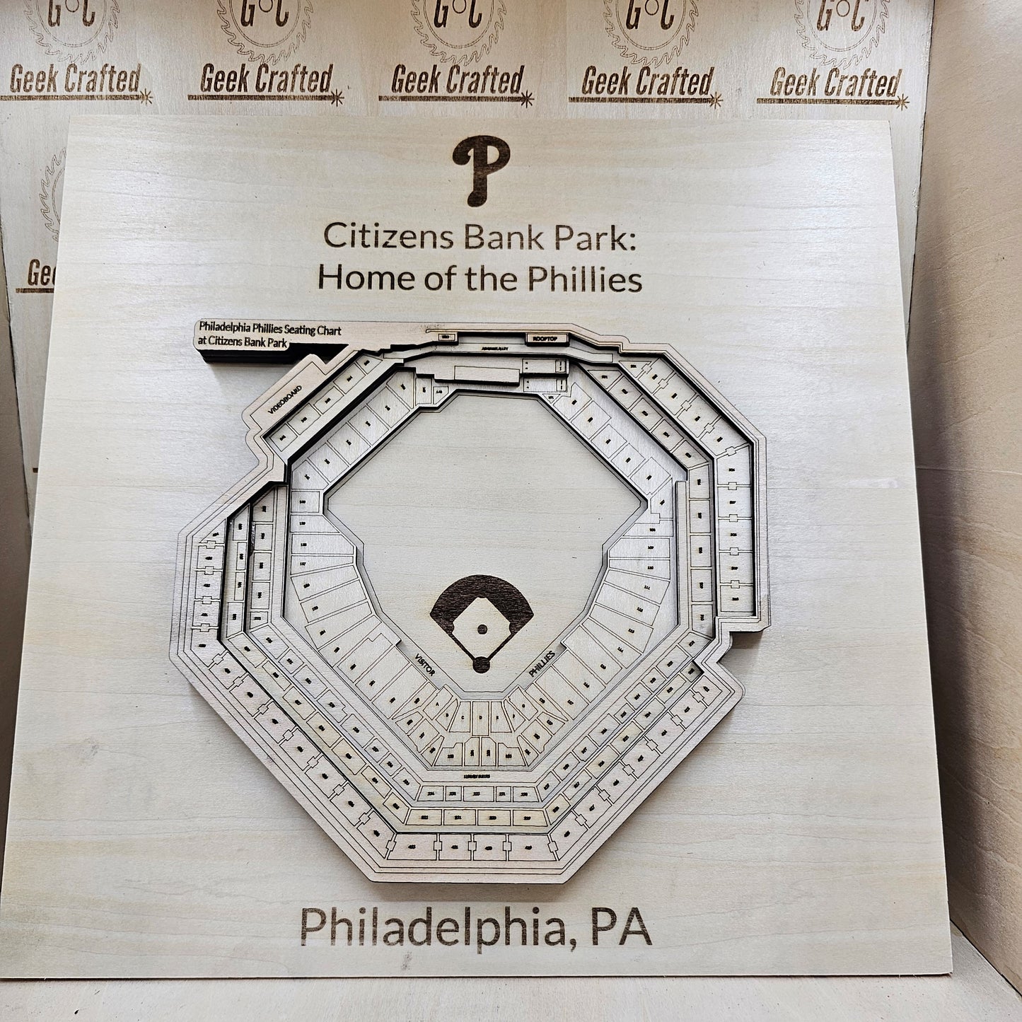 3D Wooden Citizens Bank Park Seating Chart (12"x12")- Philadelphia Phillies Design