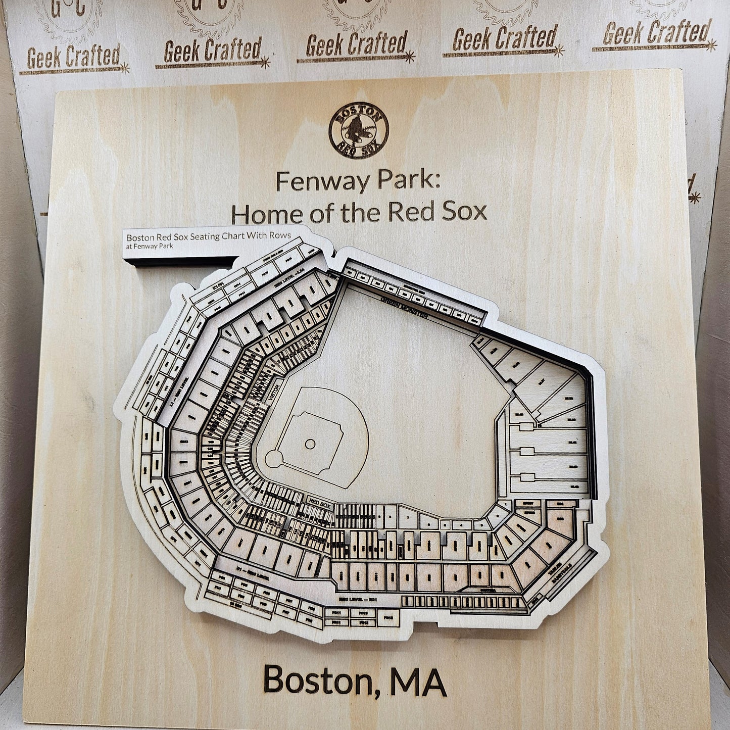 3D Wooden Fenway Park Seating Chart (12"x12")- Boston Red Sox Design