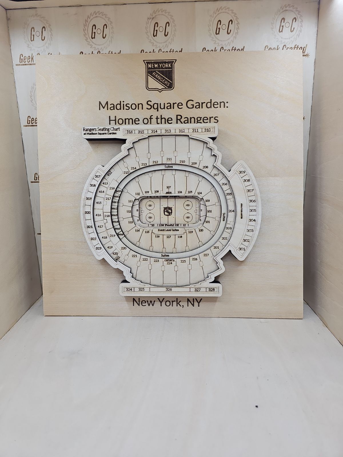 3D Wooden Madison Square Garden Seating Chart - New York Rangers Design(12"x12")