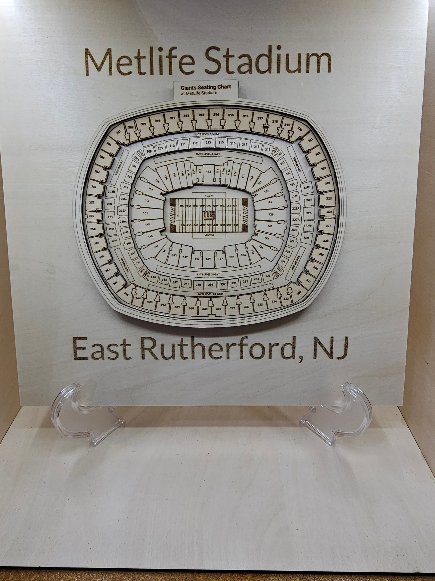 3D Wooden MetLife Stadium Seating Chart - New York Jets and Giants Designs (12"x12")