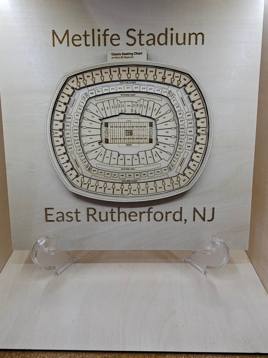 3D Wooden MetLife Stadium Seating Chart - New York Jets and Giants Designs (12"x12")