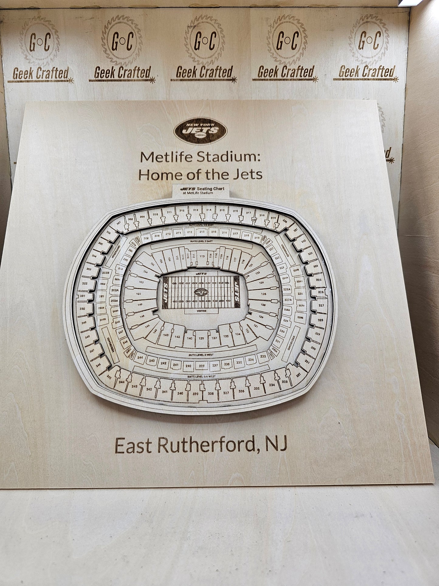 3D Wooden MetLife Stadium Seating Chart - New York Jets and Giants Designs (12"x12")