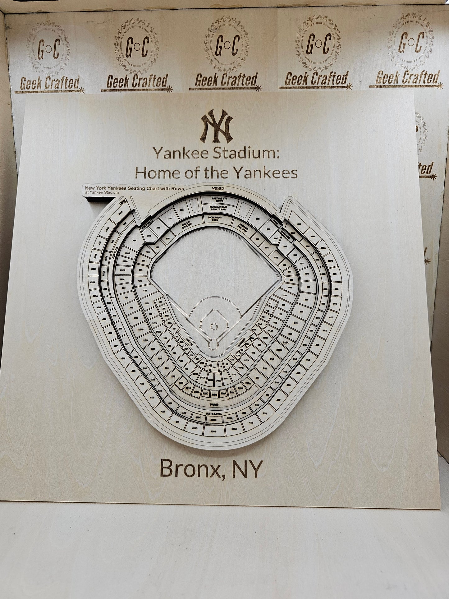 3D Wooden Yankee Stadium Seating Chart (12"x12")
