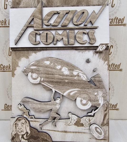 Wooden Layered Superman Comic Cover