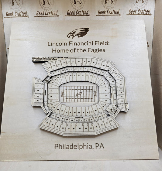 3D Wooden Lincoln Financial Field Seating Chart (12"x12") - Philadelphia Eagles Design