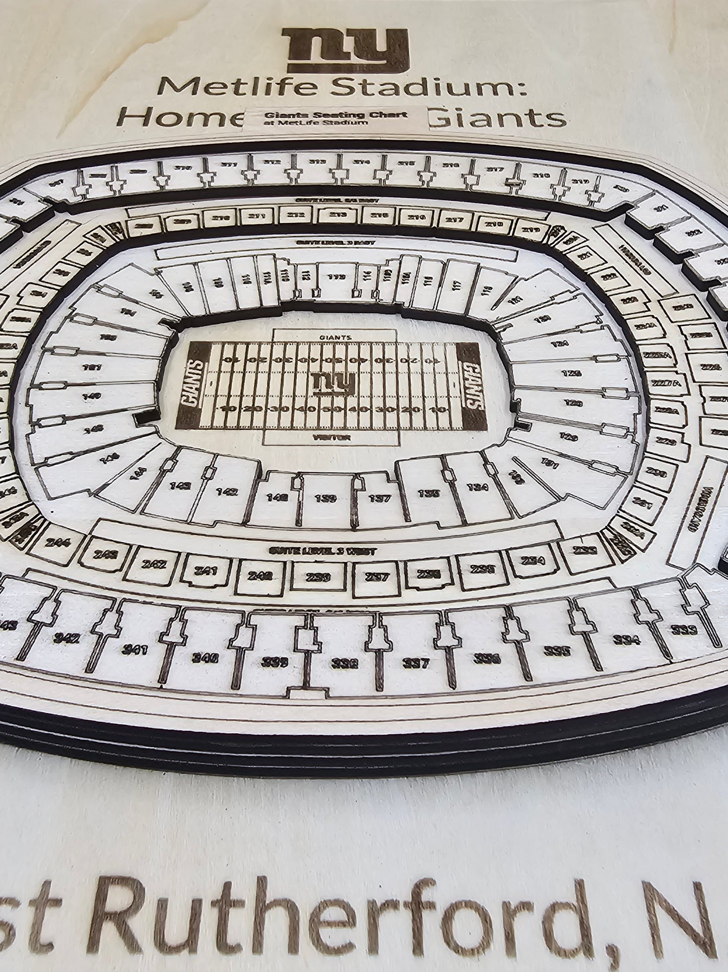 3D Wooden MetLife Stadium Seating Chart - New York Jets and Giants Designs (12"x12")