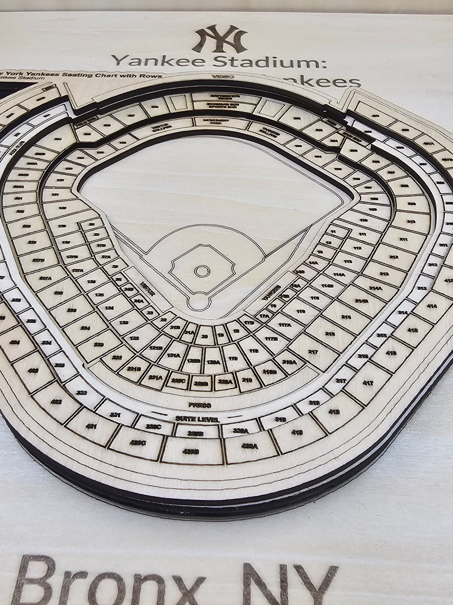 3D Wooden Yankee Stadium Seating Chart (12"x12")