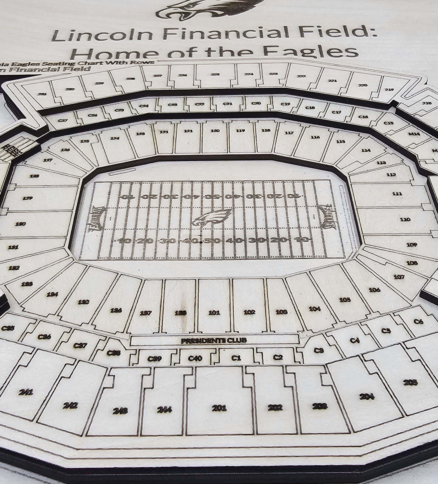 3D Wooden Lincoln Financial Field Seating Chart (12"x12") - Philadelphia Eagles Design