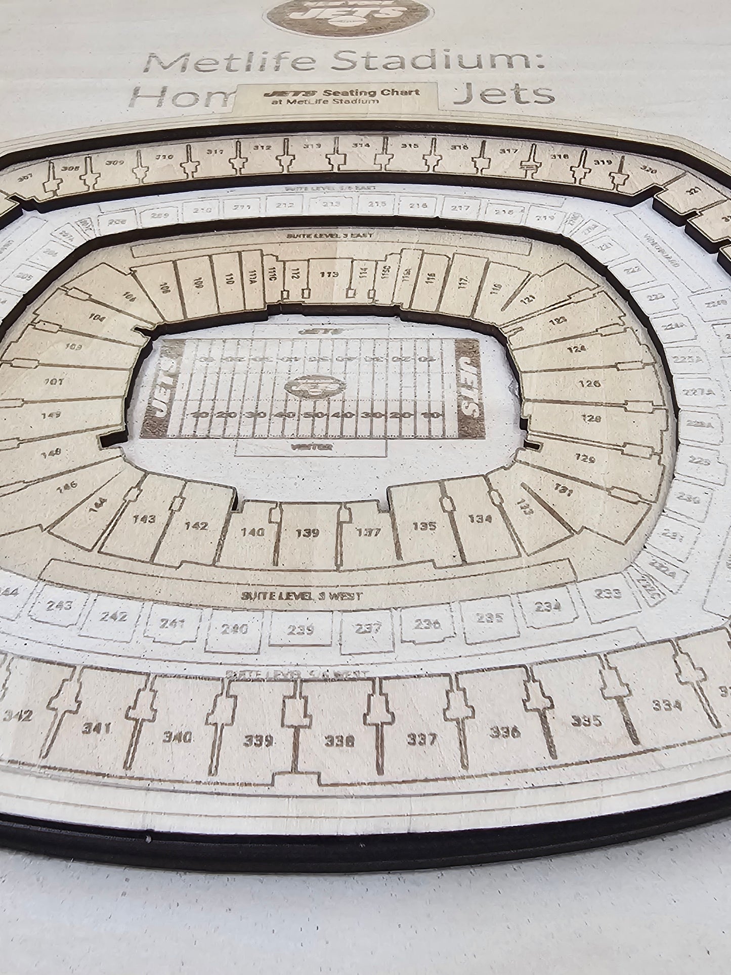 3D Wooden MetLife Stadium Seating Chart - New York Jets and Giants Designs (12"x12")
