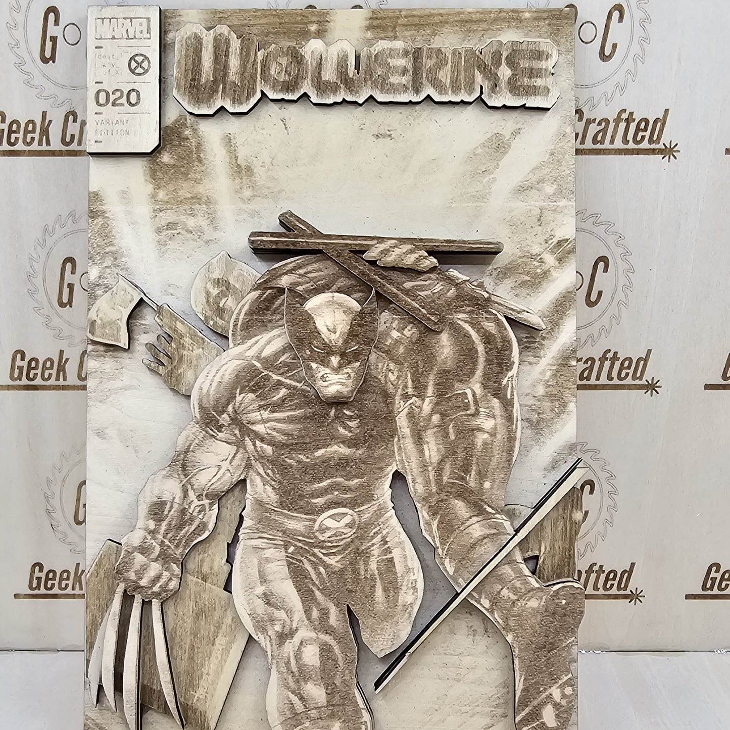 Wooden Layered Wolverine Comic Cover
