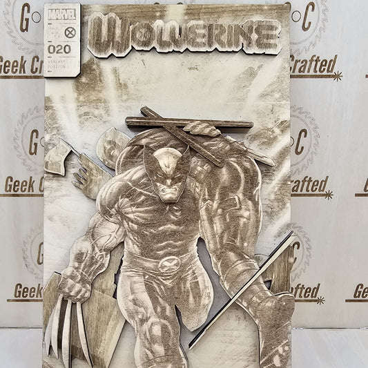 Wooden Layered Wolverine Comic Cover