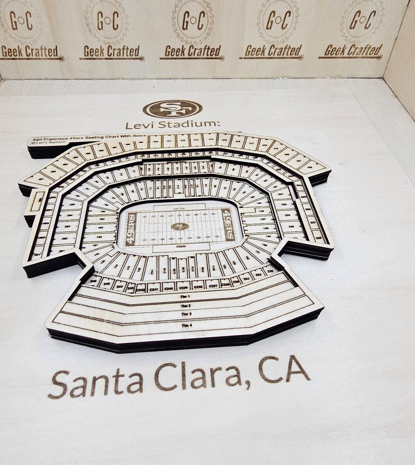 3D Wooden Levi Stadium Seating Chart (12"x12")-San Francisco 49ers Design