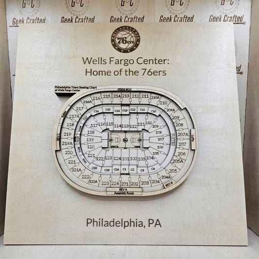 3D Wooden Wells Fargo Center Seating Chart (12"x12") -Philadelphia 76ers Design