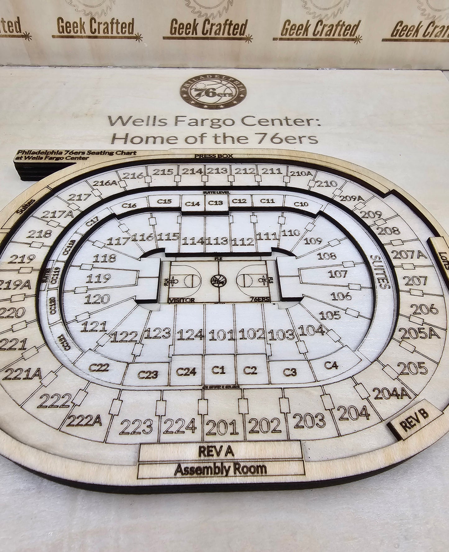 3D Wooden Wells Fargo Center Seating Chart (12"x12") -Philadelphia 76ers Design