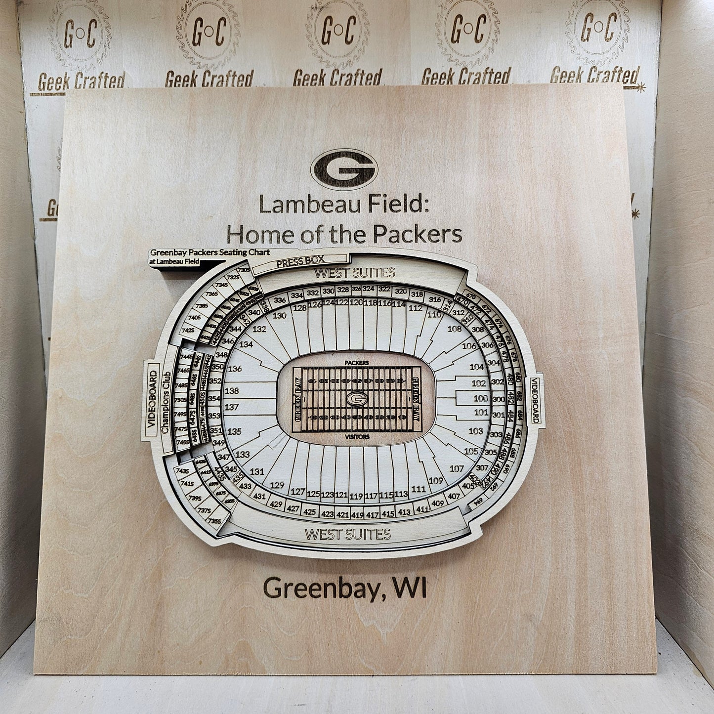3D Wooden Lambeau Field Seating Chart (12"x12") - Green Bay Packers Design