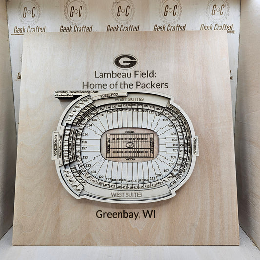 3D Wooden Lambeau Field Seating Chart (12"x12") - Green Bay Packers Design