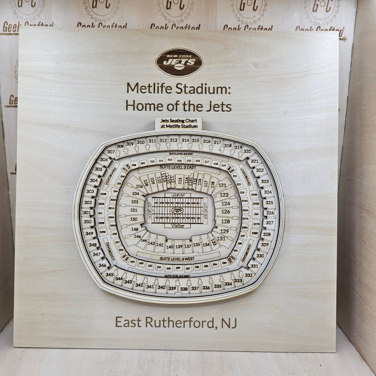 3D Wooden MetLife Stadium Seating Chart - New York Jets and Giants Designs (12"x12")