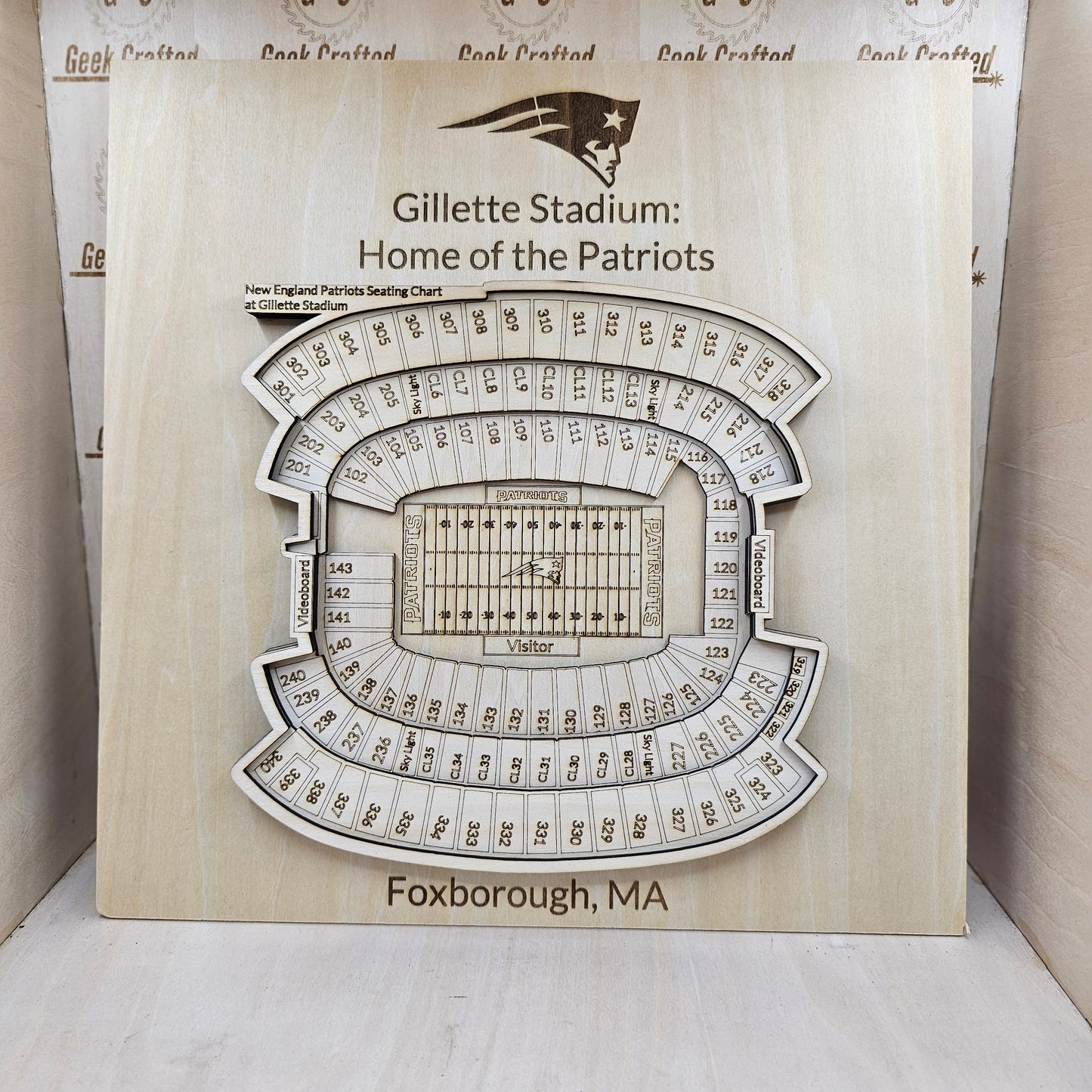 3D Wooden Gillette Stadium Seating Chart (12"x12") - New England Patriots Design