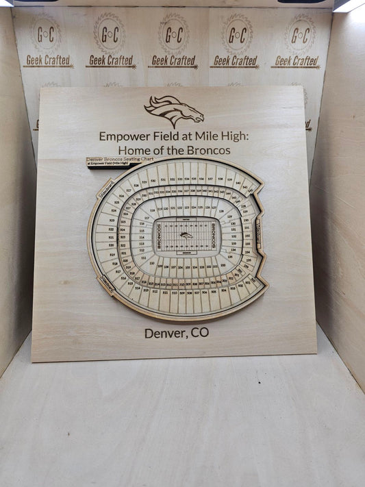 3D Wooden Empower Field Seating Chart (12"x12") - Denver Broncos Design