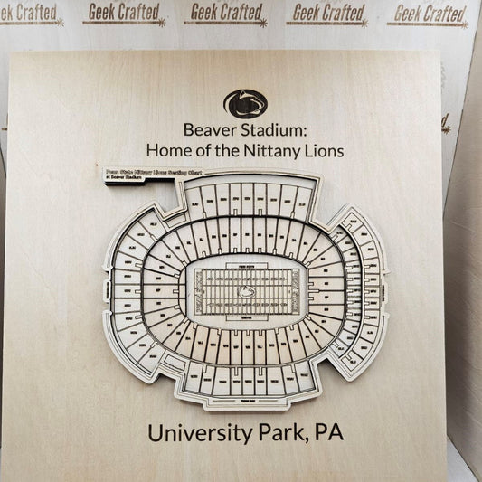 3D Wooden Beaver Stadium Seating Chart (12"x12") - Nittany Lions Design