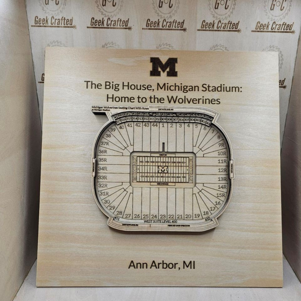 3D Wooden Michigan Stadium Seating Chart (12"x12") - Michigan Wolverines Design