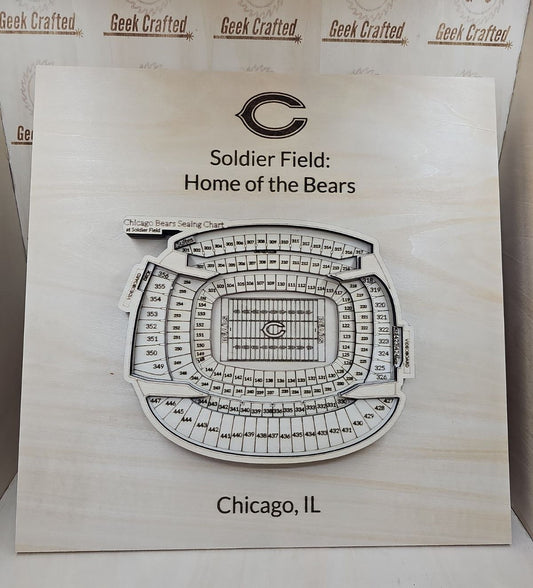 3D Wooden Solider Field Seating Chart (12"x12") - Chicago Bears Design