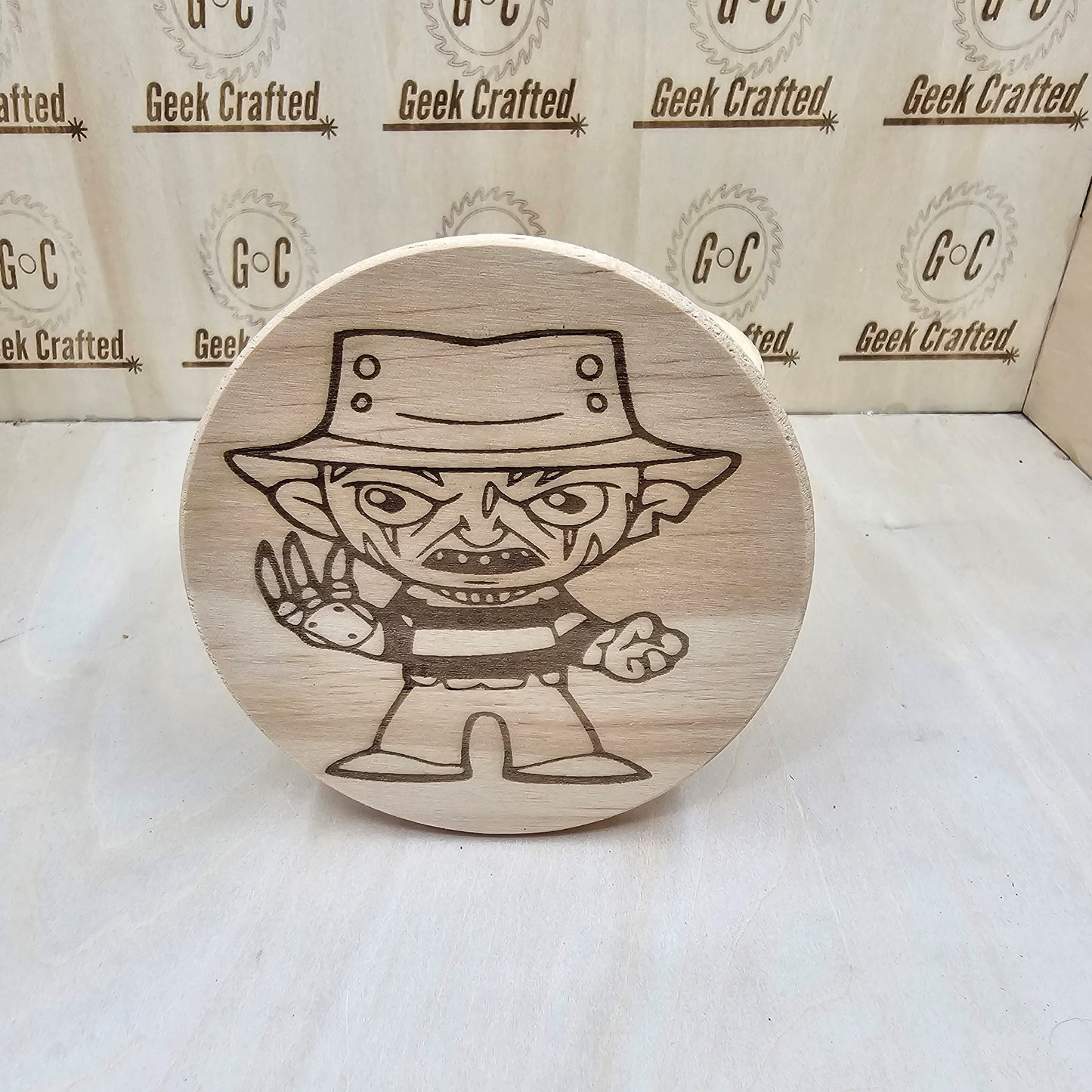 Horror-Themed 4-Inch Wooden Coaster