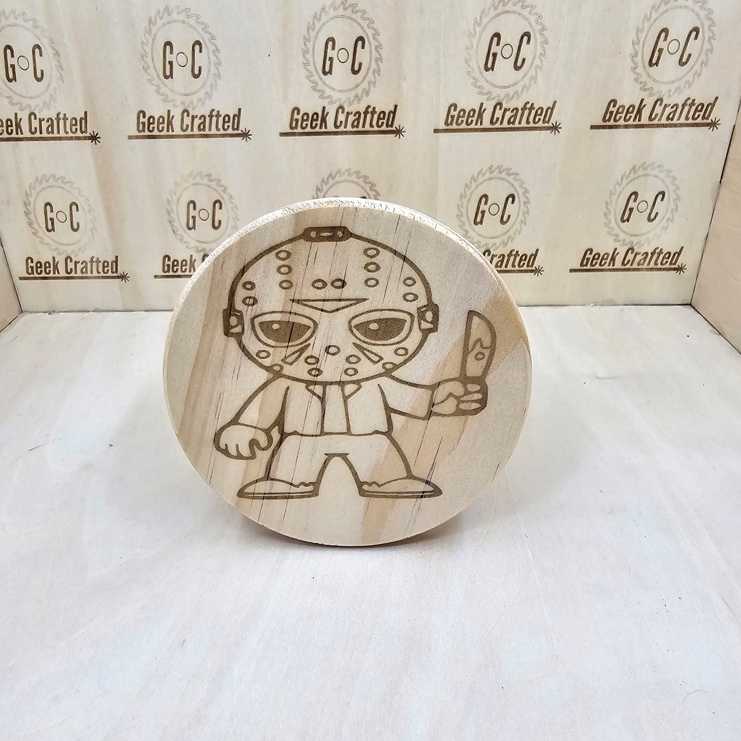 Horror-Themed 4-Inch Wooden Coaster