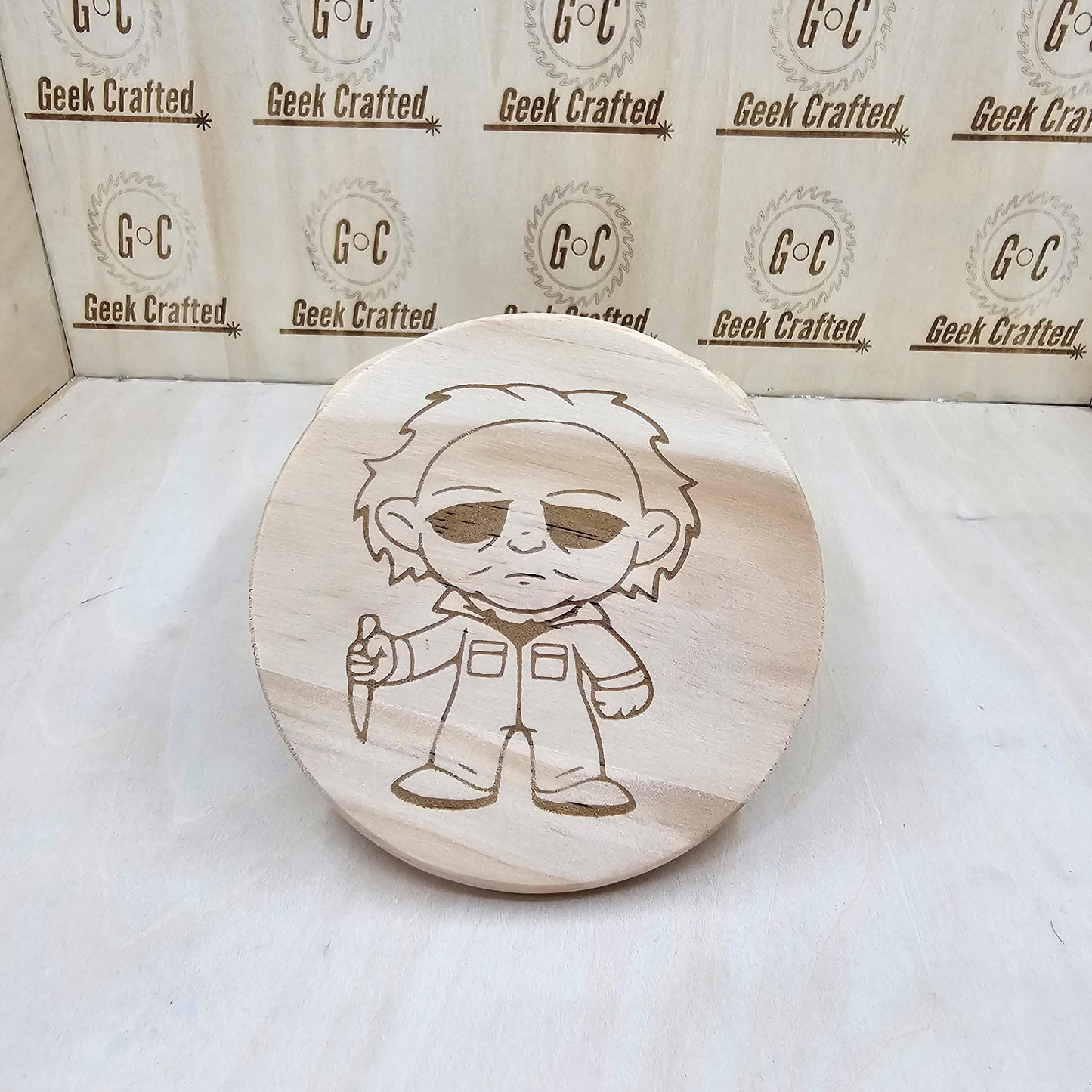 Horror-Themed 4-Inch Wooden Coaster