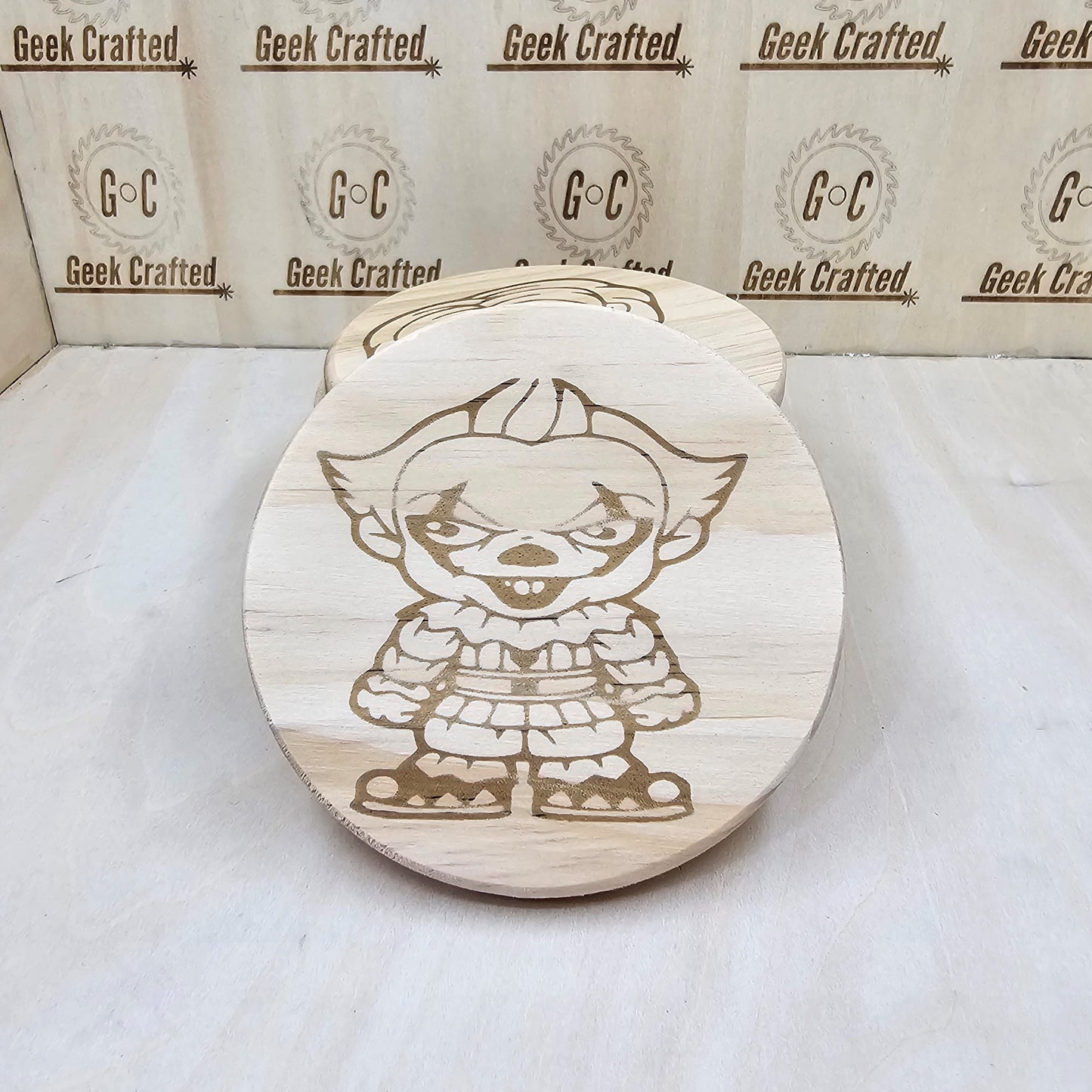 Horror-Themed 4-Inch Wooden Coaster
