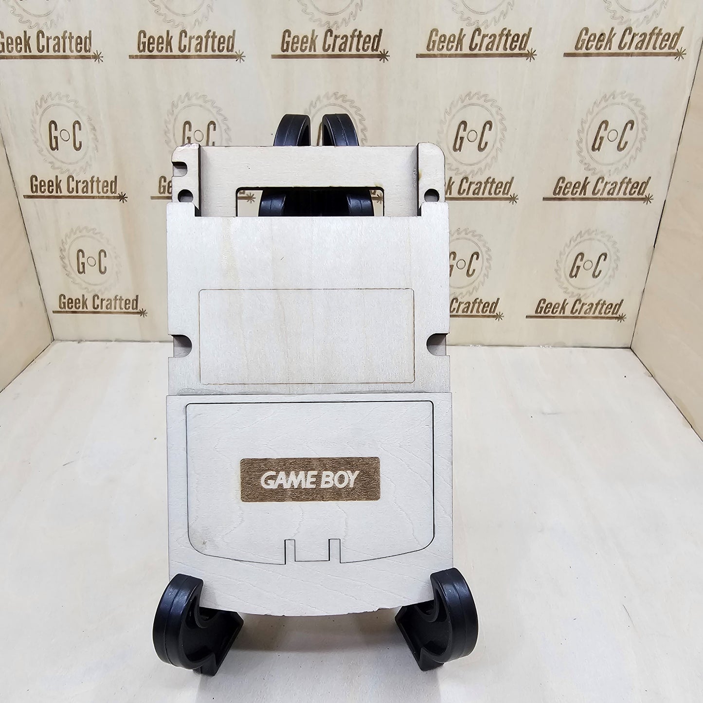 Wooden Laser-Cut Gameboy Replica with Interchangeable Screens and Cartridges