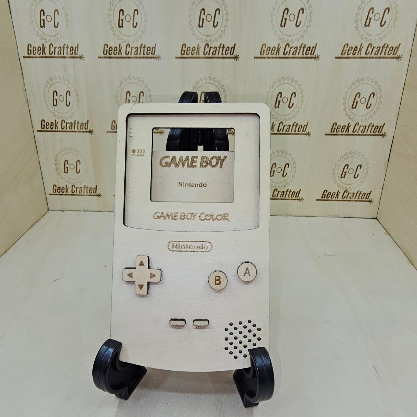 Wooden Laser-Cut Gameboy Replica with Interchangeable Screens and Cartridges
