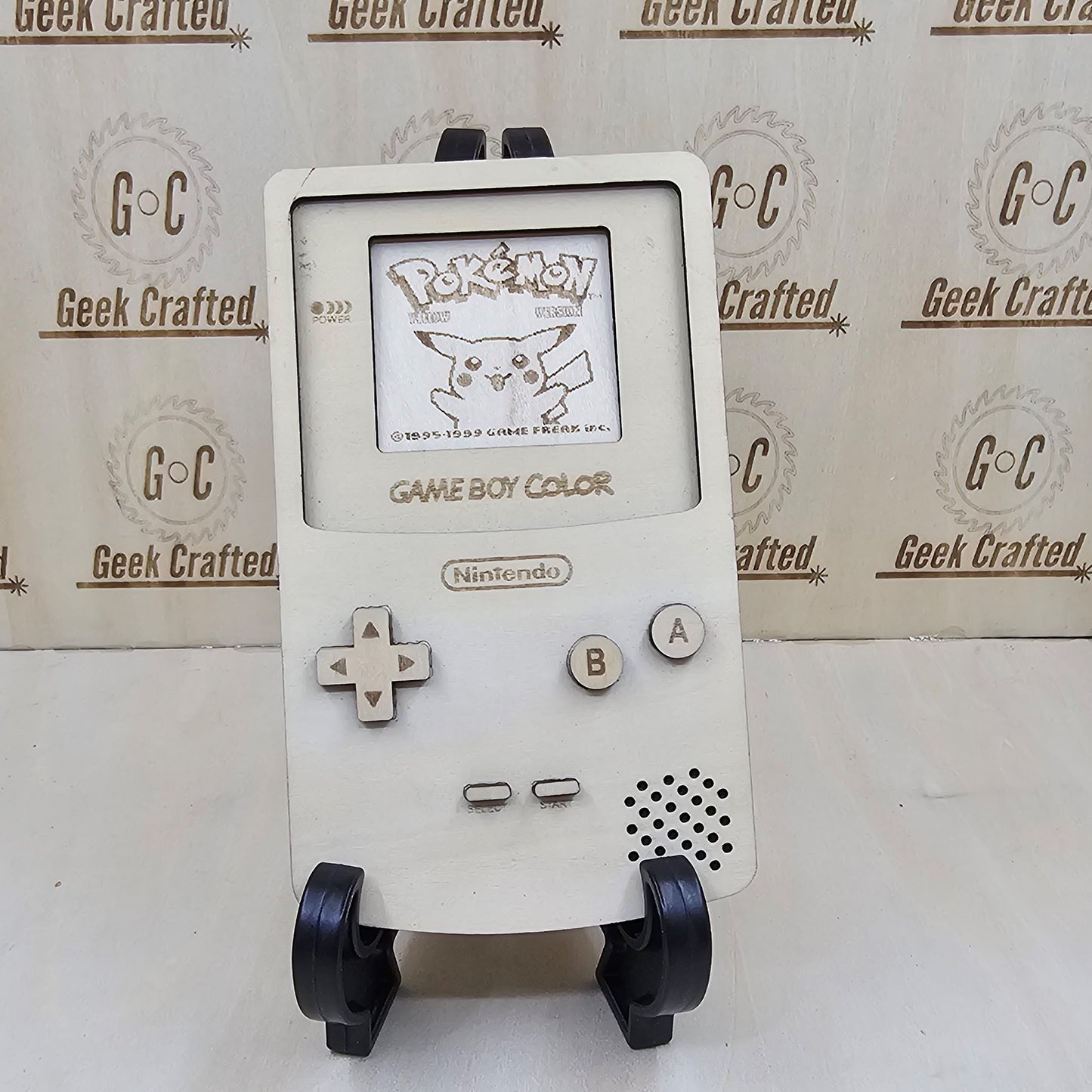 Wooden Laser-Cut Gameboy Replica with Interchangeable Screens and Cartridges