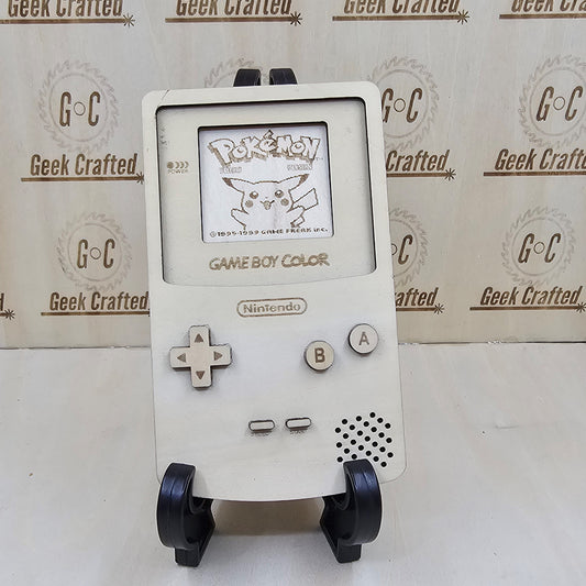 Wooden Laser-Cut Gameboy Replica with Interchangeable Screens and Cartridges