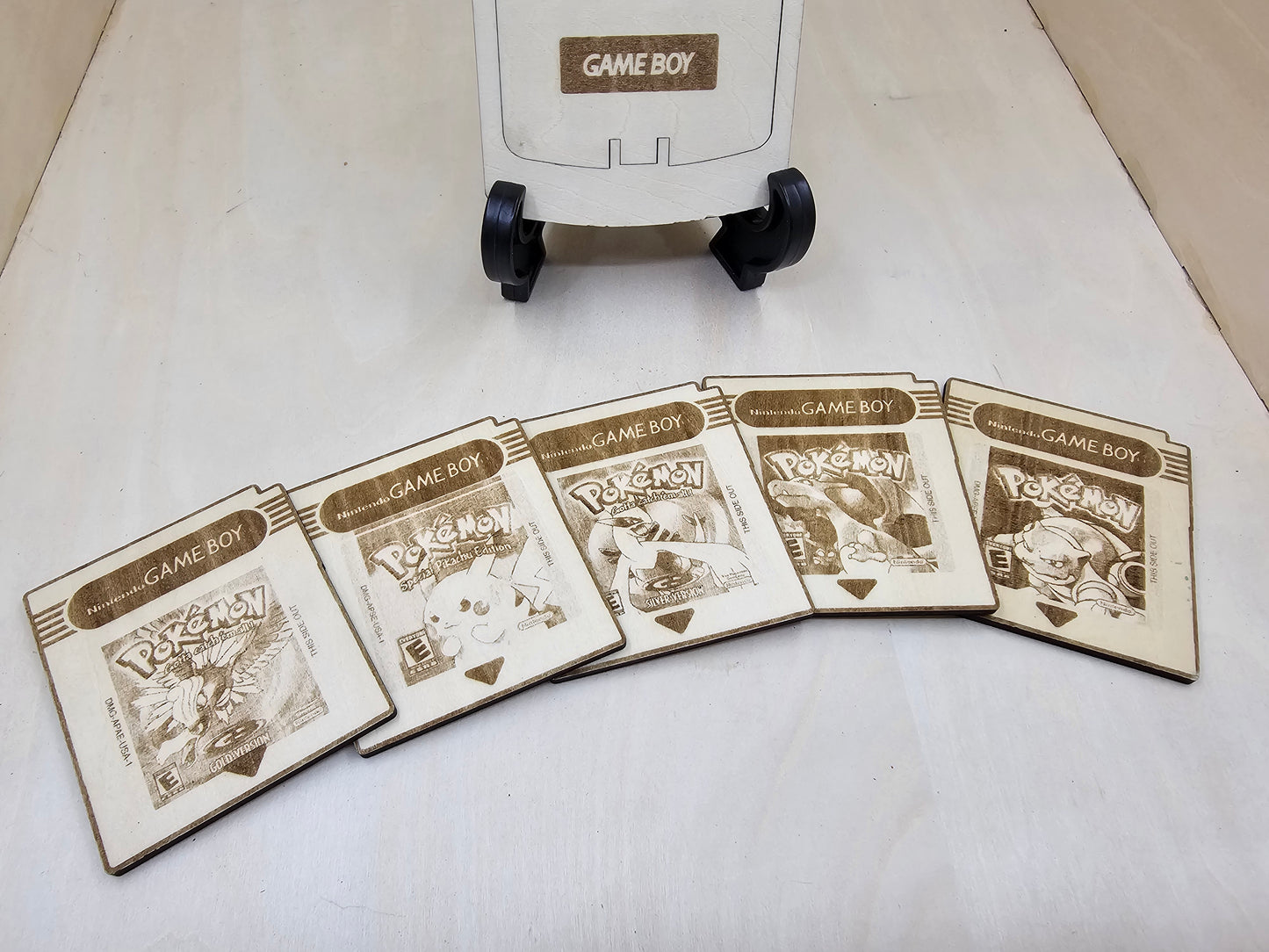 Wooden Laser-Cut Gameboy Replica with Interchangeable Screens and Cartridges