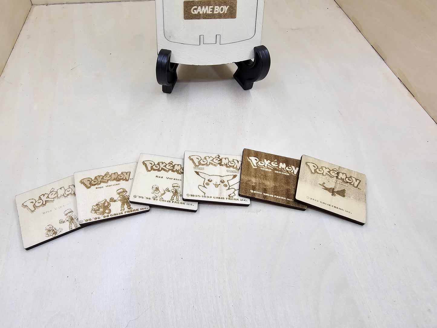 Wooden Laser-Cut Gameboy Replica with Interchangeable Screens and Cartridges