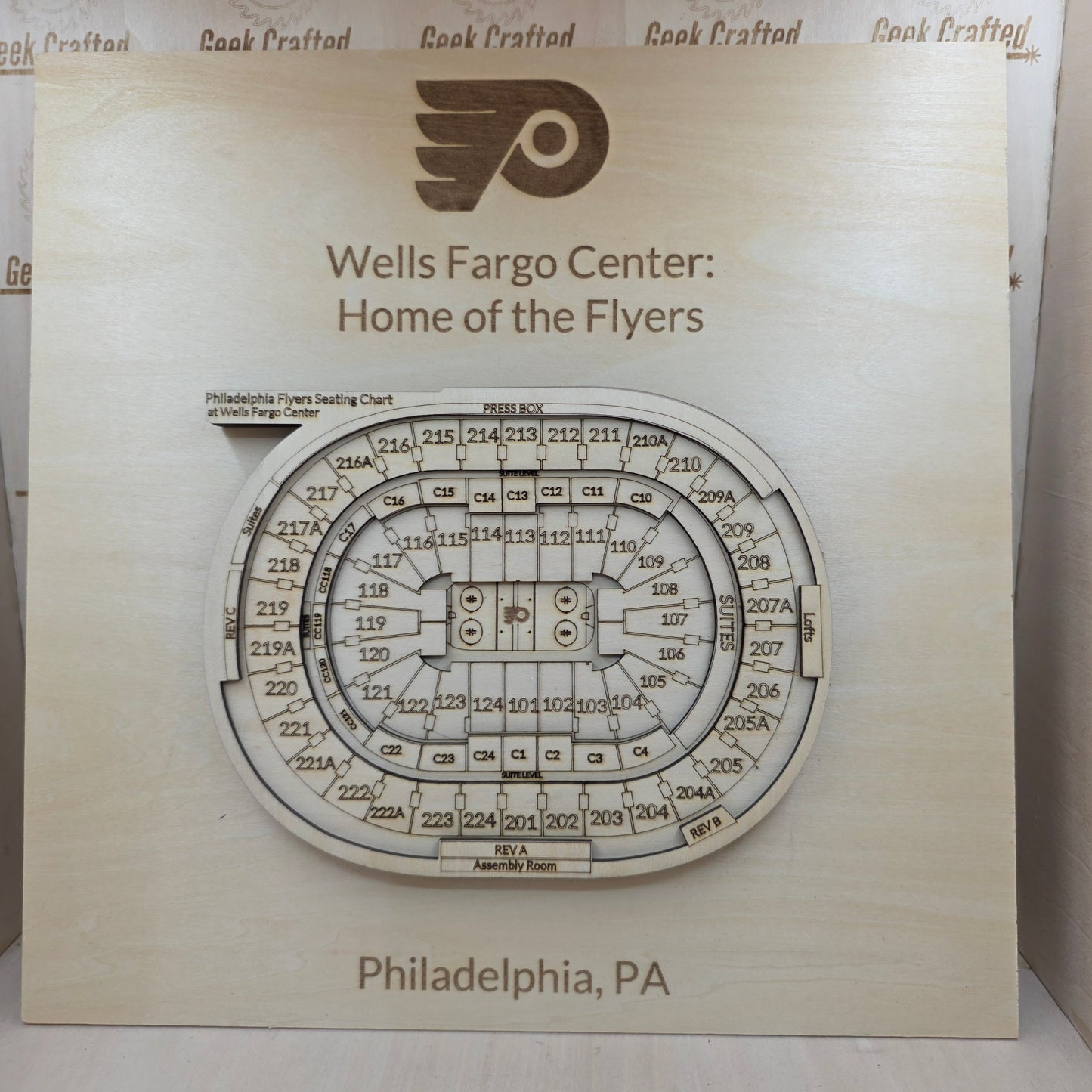 3D Wooden Wells Fargo Center Seating Chart (12"x12") -Philadelphia 76ers Design
